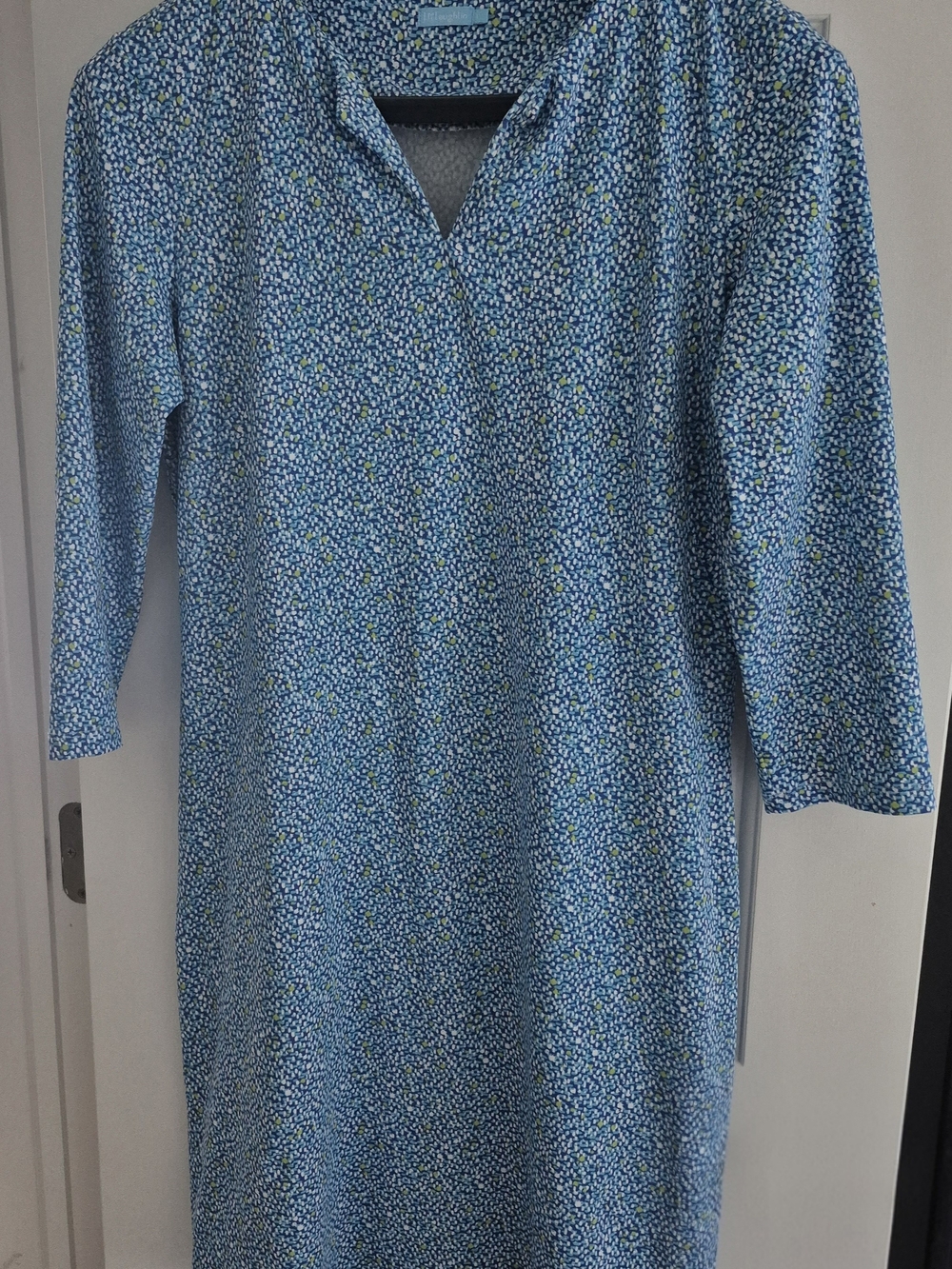 Blue Floral Long-Sleeve V-Neck Dress